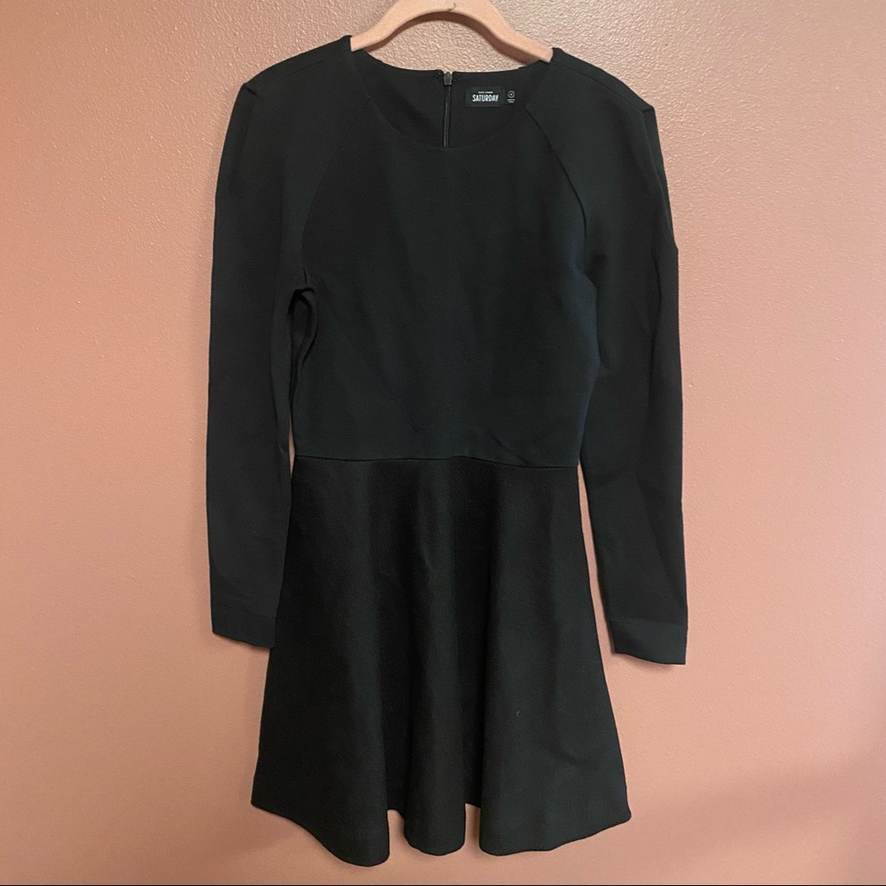 Kate Spade Saturday black wool skirt skater dress long sleeves size 0